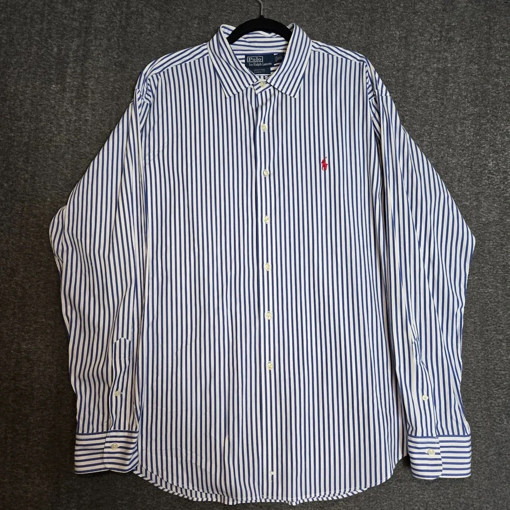 Polo Ralph Lauren Button‎ Shirt Bradford Classic Fit Stripe Sz 2XL Blue / White